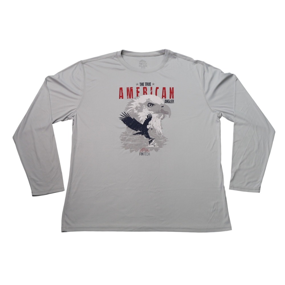 Fintech Mens True American Angler Fishing Shirt Grey Graphic Long Sleeve XXL